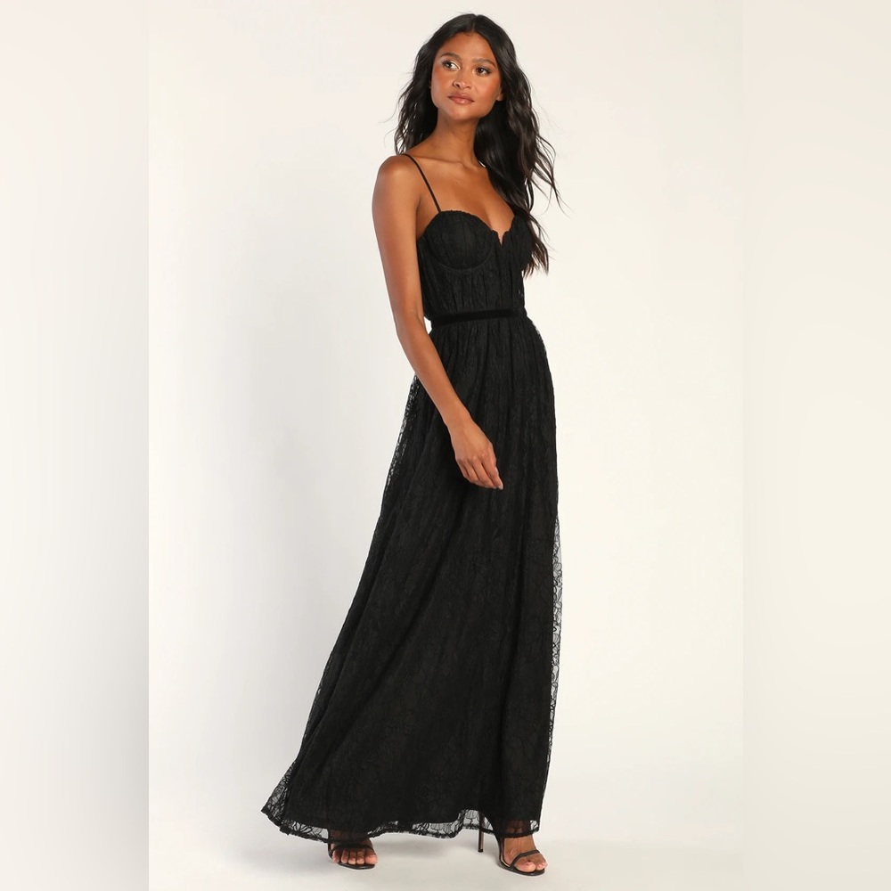 Black Lace Corset Dress by lulus